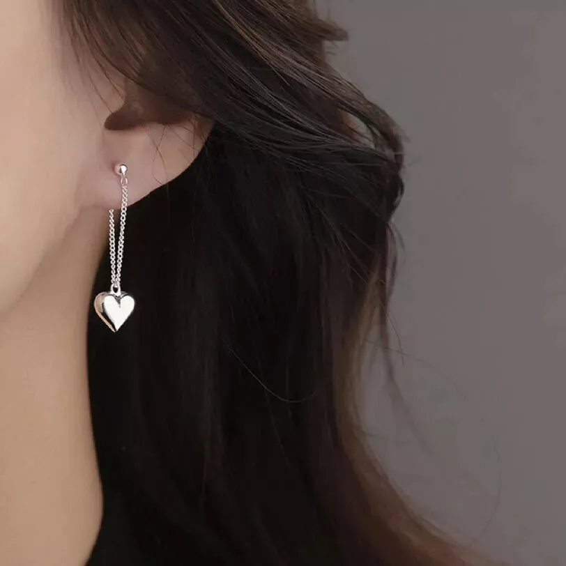 925 Sterling Silver Heart Dangle Drop Stud Earrings