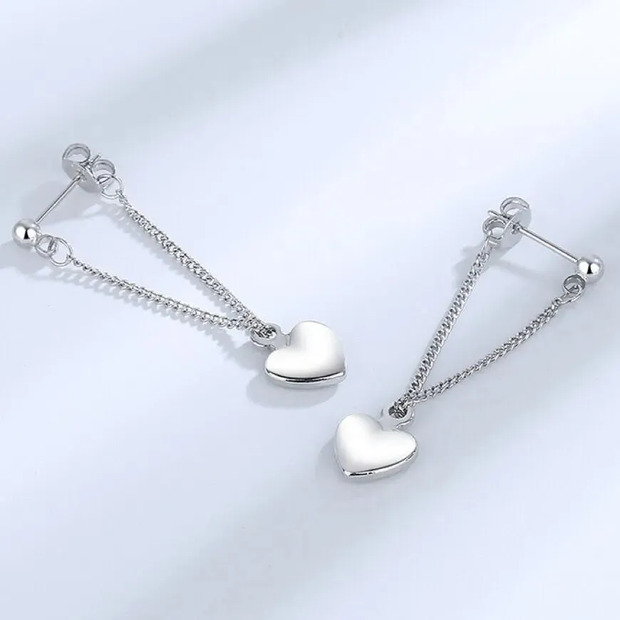 925 Sterling Silver Heart Dangle Drop Stud Earrings