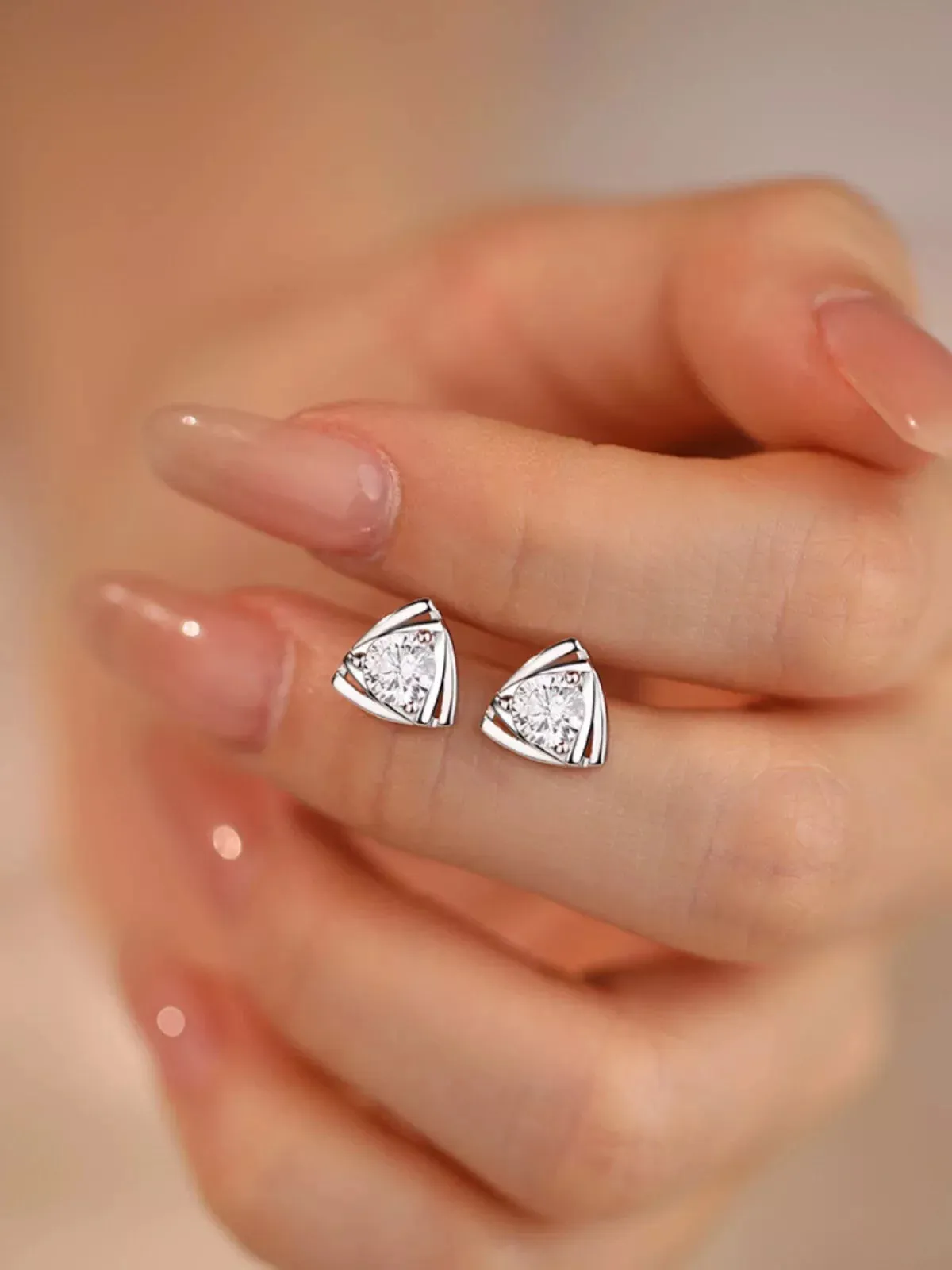 925 Sterling Silver Stone Triangle Stud Earrings | Women & Girls Jewellery Gift UK
