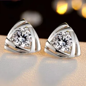 925 Sterling Silver Stone Triangle Stud Earrings | Women & Girls Jewellery Gift UK