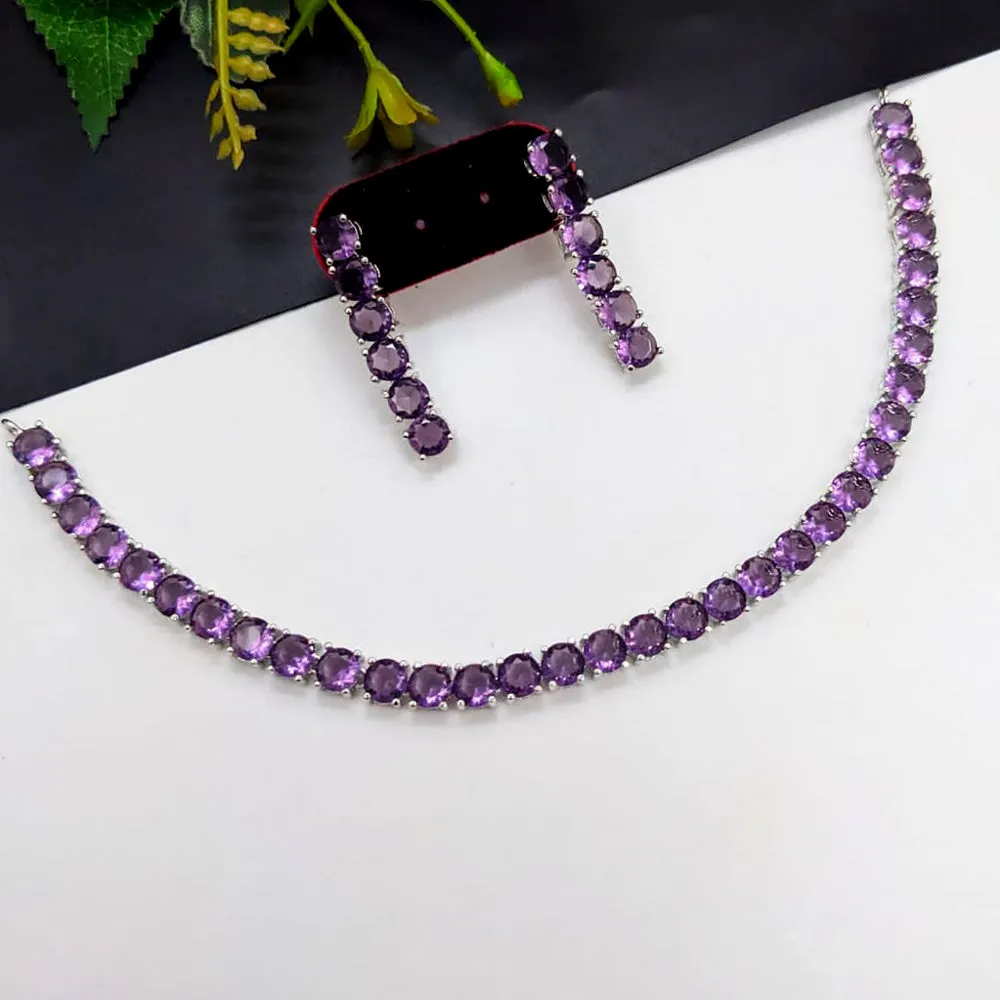 Aamrapali Silver Plated  Crystal Stone Necklace Set