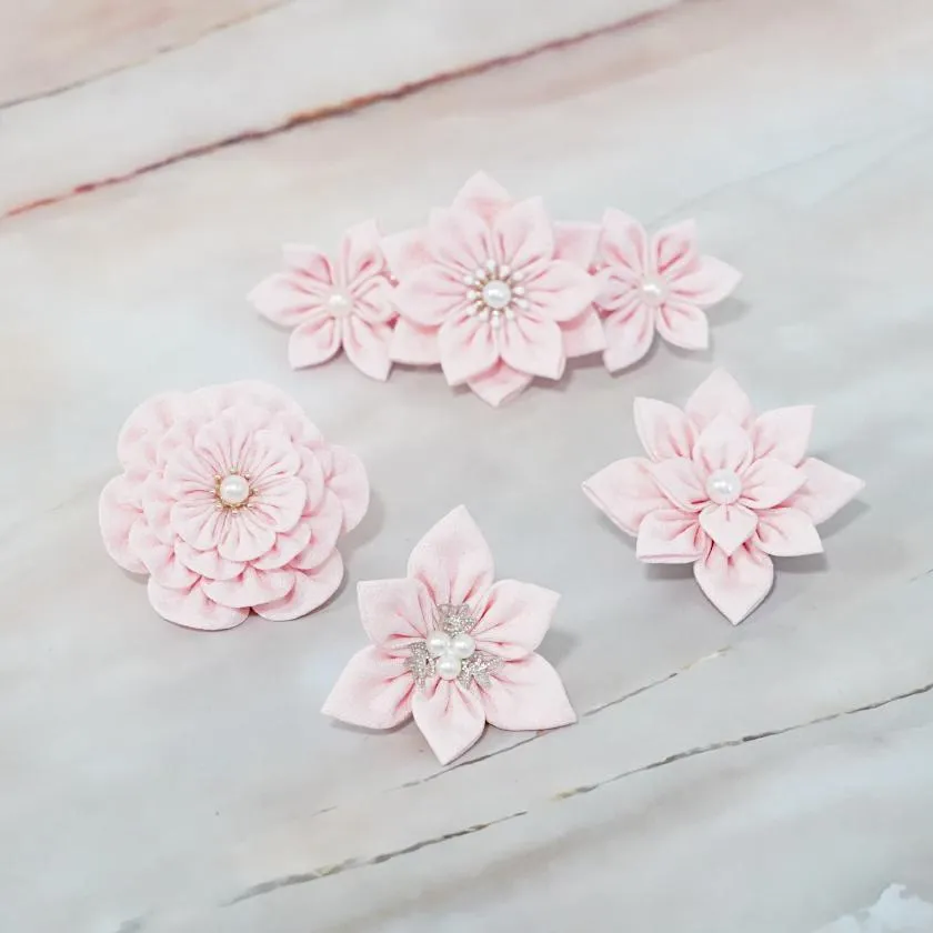 [ACCESSORY 4 PIECES] CHERRY BLOSSOM (BARRETTE, TRIANGLE BROOCH, SQUARE BROOCH, ROUND BROOCH) | TSUMAMI KANZASHI
