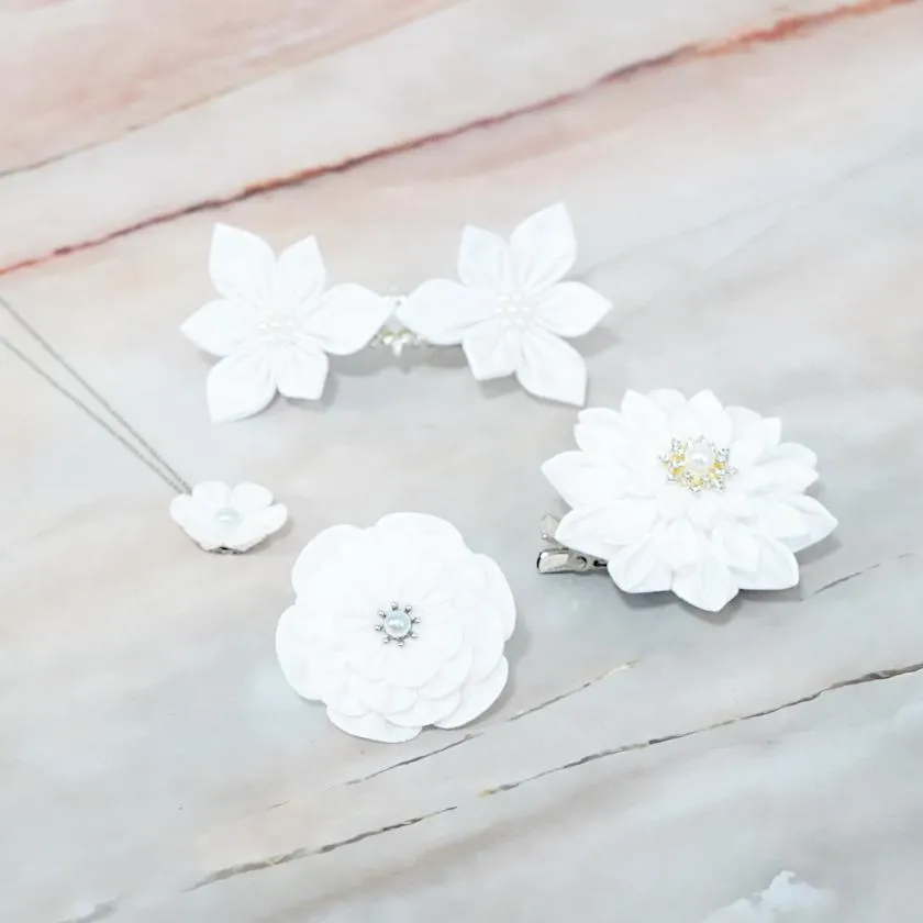[ACCESSORY 4 PIECES] COTTON (BARRETTE, HAIR CLIP, BROOCH, PENDANT) | TSUMAMI KANZASHI