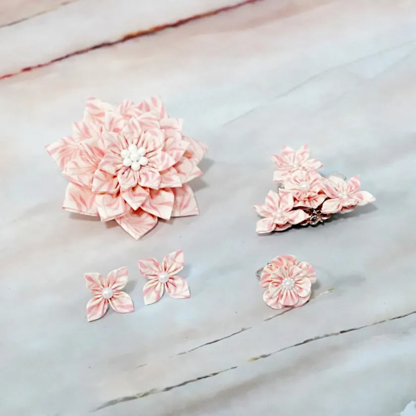 [ACCESSORY 4 PIECES] WILLOW WOOD (BROOCH, HAIR CLIP, RING, EARRINGS) | TSUMAMI KANZASHI