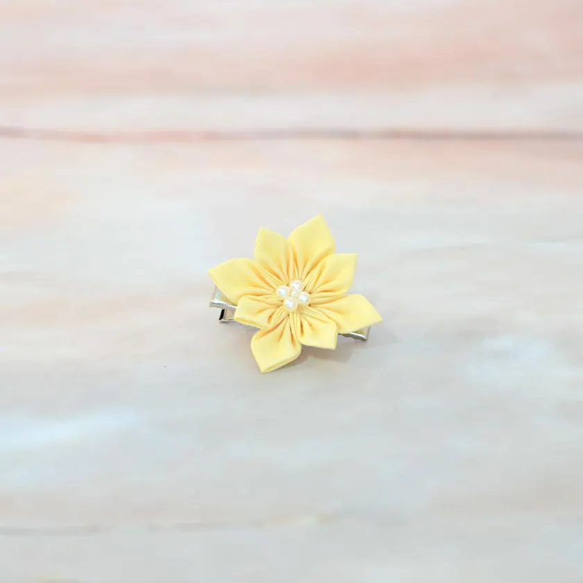 [ACCESSORY 4 PIECES] YELLOW (HAT PIN BROOCH, BROOCH, NON-HOLE EARRINGS, HAIR CLIP) | TSUMAMI KANZASHI