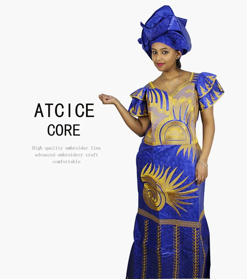 African Dresses for Women – Fashionable Long Dress with Embroidery Design & Matching Scarf