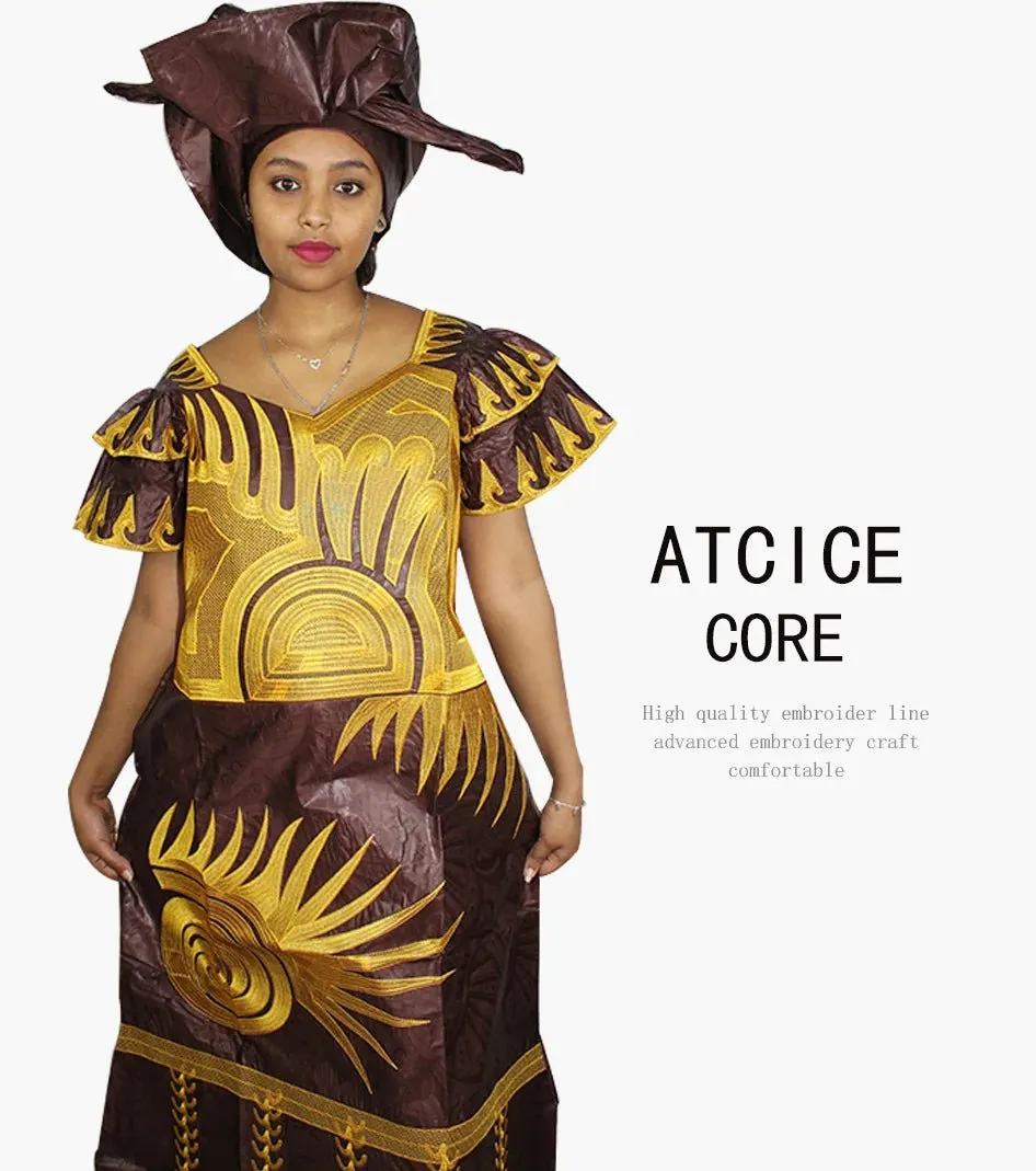 African Dresses for Women – Fashionable Long Dress with Embroidery Design & Matching Scarf