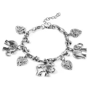AILUOR Vintage Elephant Heart Bracelet, Bohemian Love Heart Elephant Animal Tassel Anklet Bracelets Charming Jewelry for Women Girl Silver