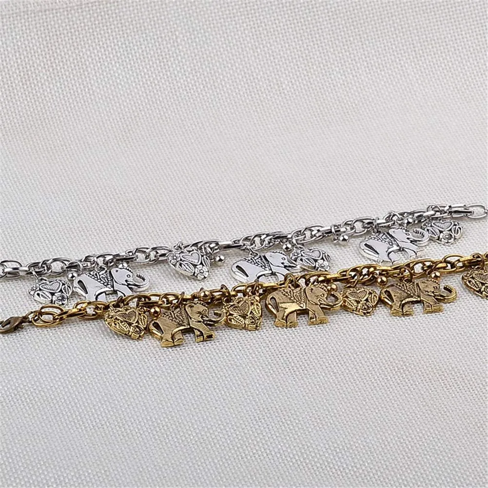 AILUOR Vintage Elephant Heart Bracelet, Bohemian Love Heart Elephant Animal Tassel Anklet Bracelets Charming Jewelry for Women Girl Silver