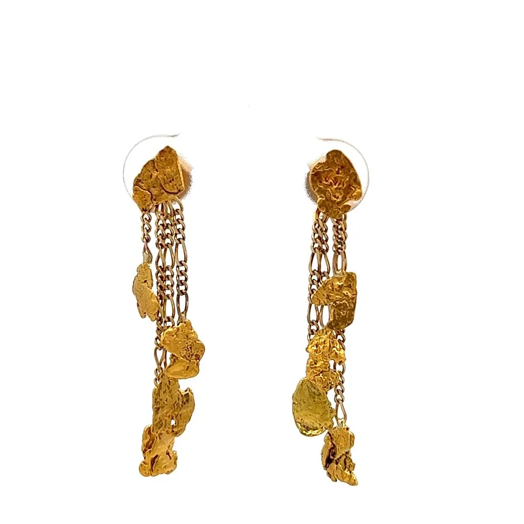Alaskan Gold Nugget Earrings Dangle Drop on 14 KT Yellow Ear Posts