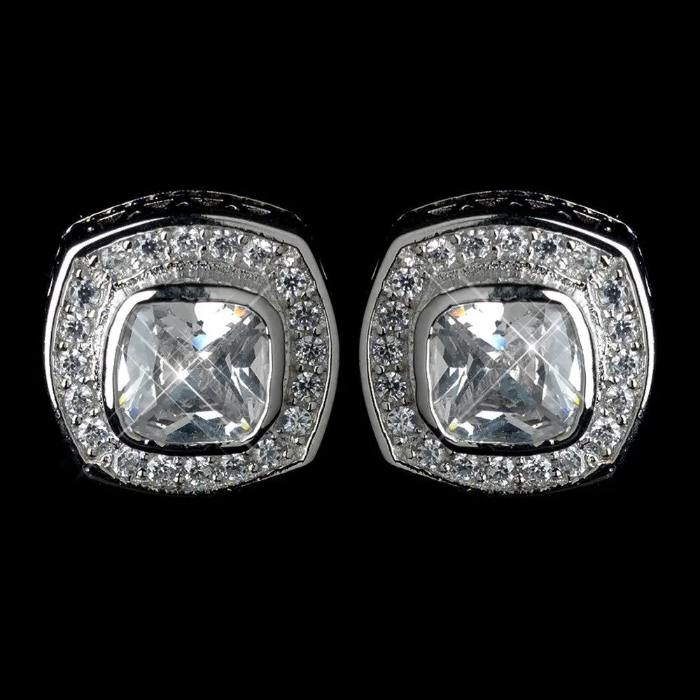 Antique Rhodium Silver Clear CZ Crystal Cut Stud Bridal Wedding Earrings 7410