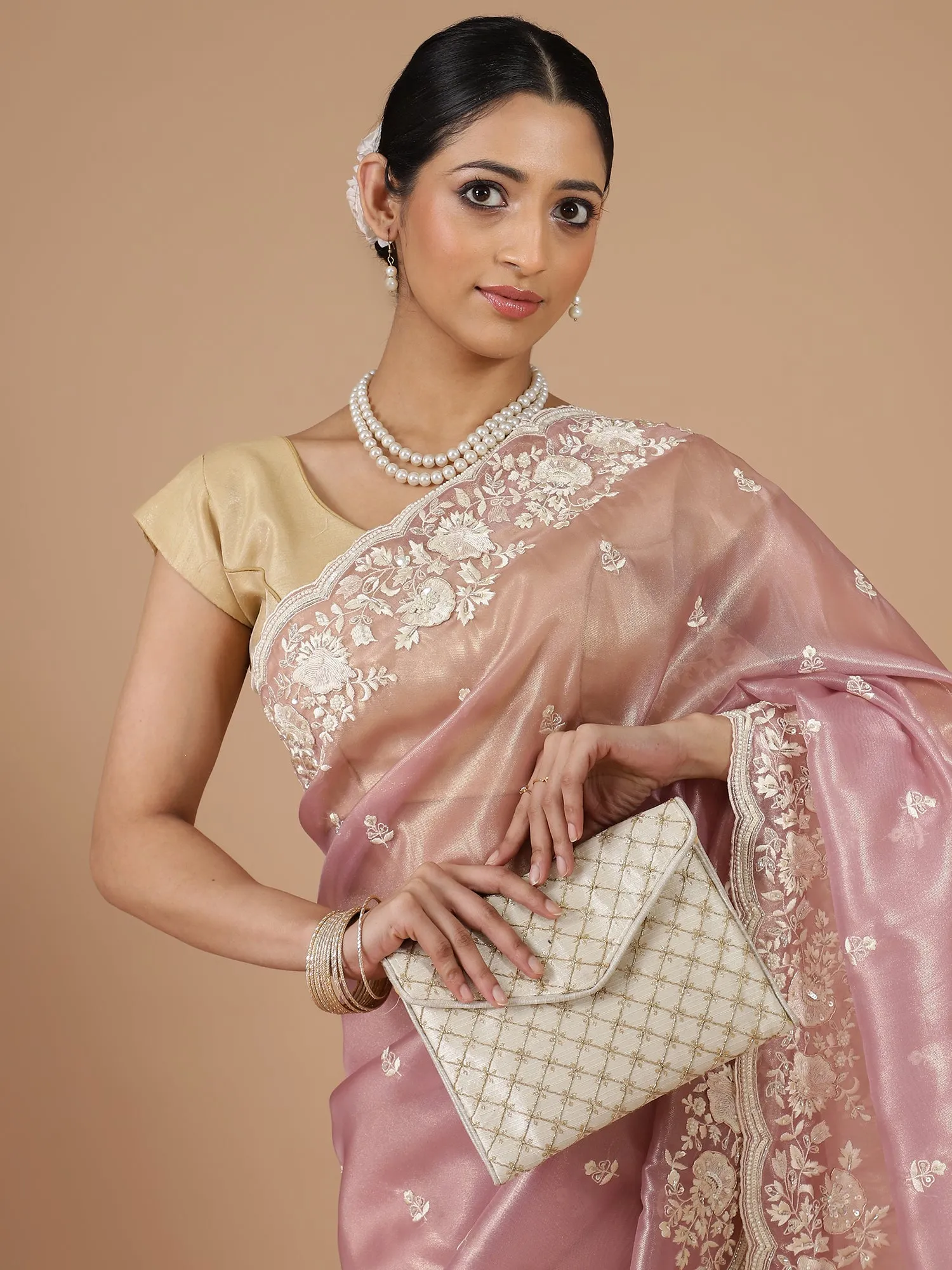 Baby Pink Jimmy Choo Saree with Intricate Embroidery