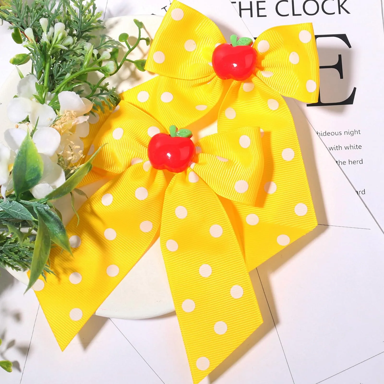 Back to School Hair Clips Cute Hair Bow Clip for Girls Yellow Bow Hair Long Bows Fruit Hair Barrettes Hairpin for Toddler Teens Kids Teacher First Day of School Hair Accessories for Styling 2PCS