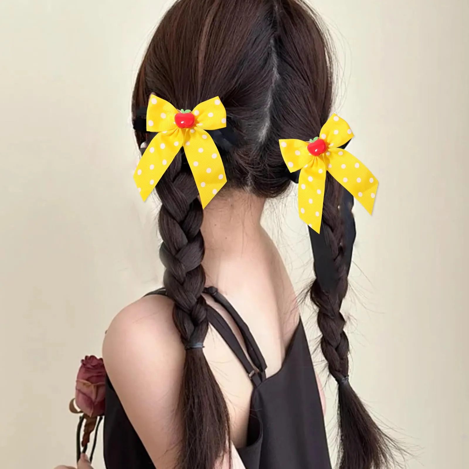 Back to School Hair Clips Cute Hair Bow Clip for Girls Yellow Bow Hair Long Bows Fruit Hair Barrettes Hairpin for Toddler Teens Kids Teacher First Day of School Hair Accessories for Styling 2PCS