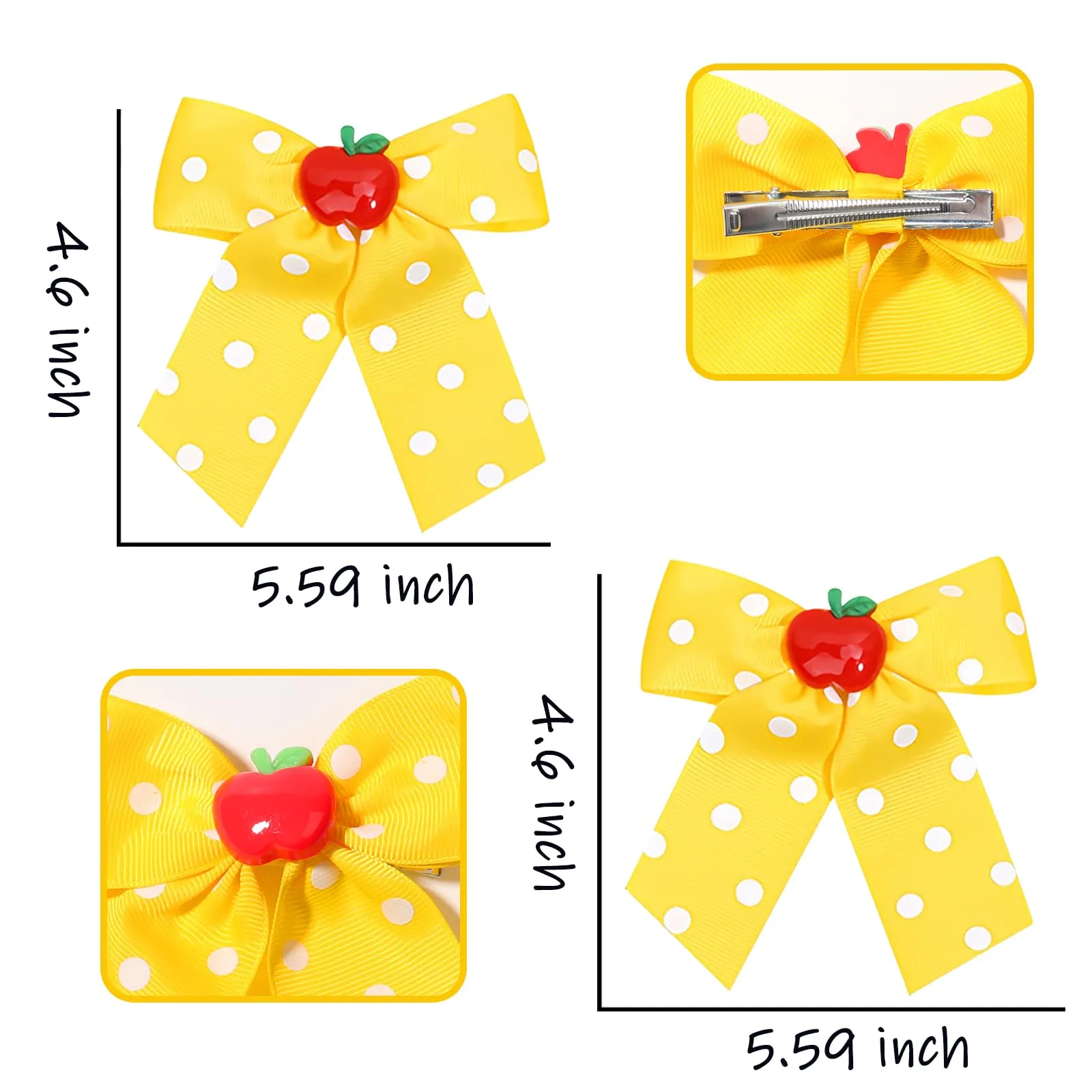 Back to School Hair Clips Cute Hair Bow Clip for Girls Yellow Bow Hair Long Bows Fruit Hair Barrettes Hairpin for Toddler Teens Kids Teacher First Day of School Hair Accessories for Styling 2PCS