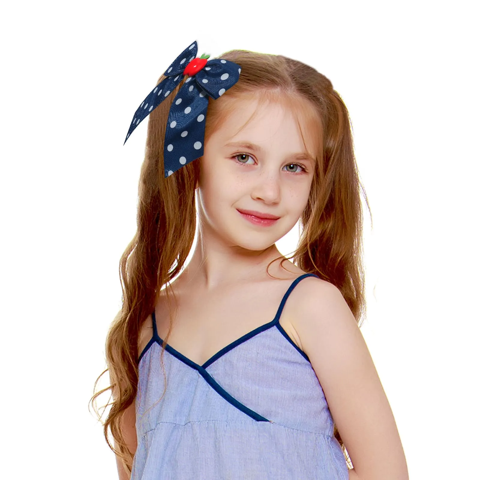 Back to School Hair Clips Cute Hair Clip for Girls Fruit Bow Clip Navy Blue Bows Grosgrain Ribbon Long-style Hair Barrettes Hair Accessories for Baby Kids Toddler Teacher Hairpin for Styling 2PCS