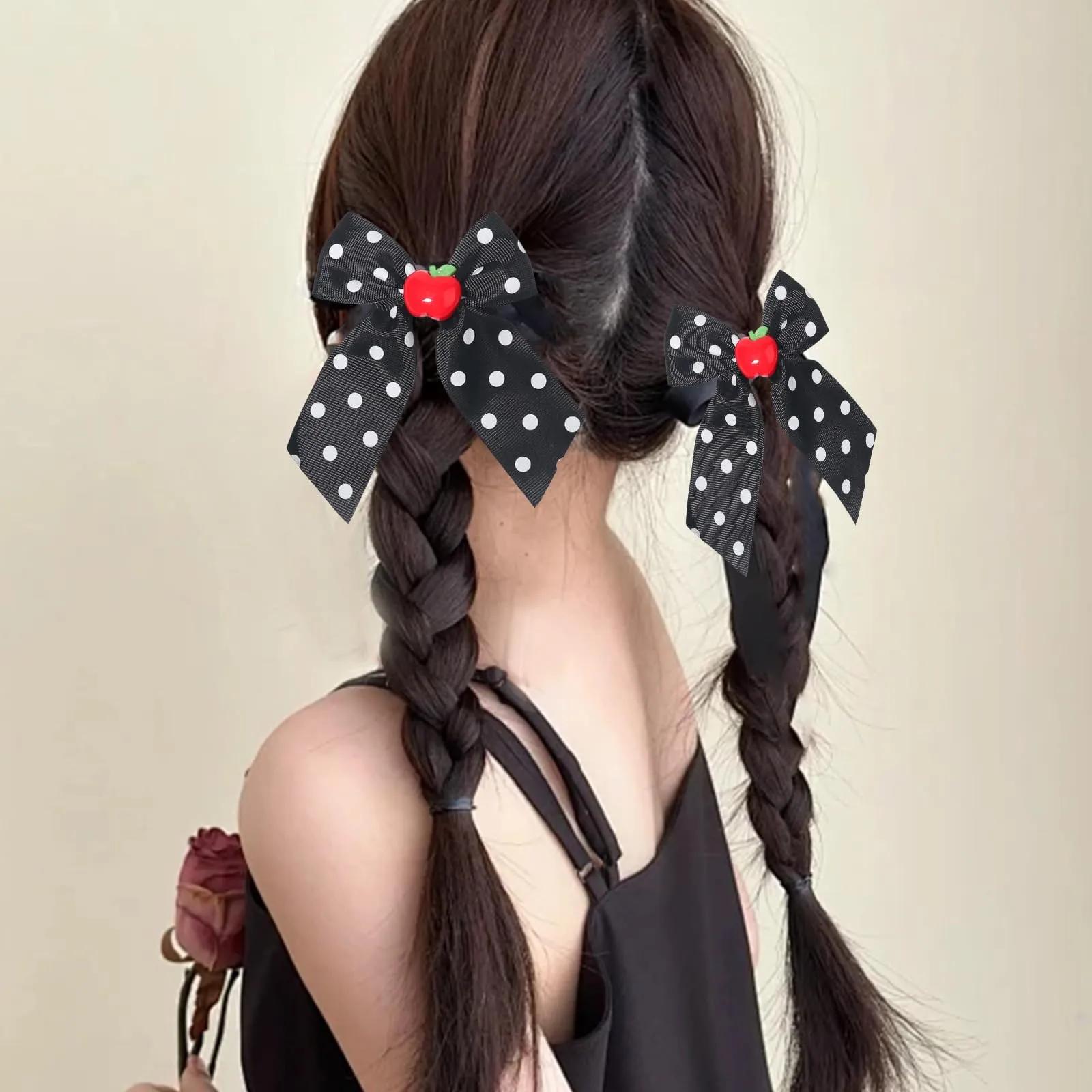 Back to School Hair Clips for Girls Grosgrain Ribbon Bow Clip Cute Hair Clip Black Bows Fruit Hair Bows Large Hair Barrettes Hairpin for Baby Kids Toddler Teacher Hair Accessories for Styling 2PCS