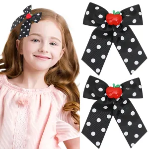 Back to School Hair Clips for Girls Grosgrain Ribbon Bow Clip Cute Hair Clip Black Bows Fruit Hair Bows Large Hair Barrettes Hairpin for Baby Kids Toddler Teacher Hair Accessories for Styling 2PCS