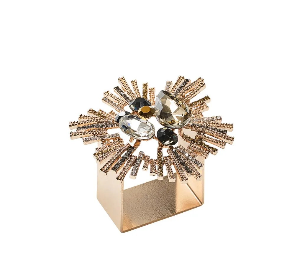 Bijoux Napkin Ring in Champagne & Crystal, Set of 4 in a Gift Box