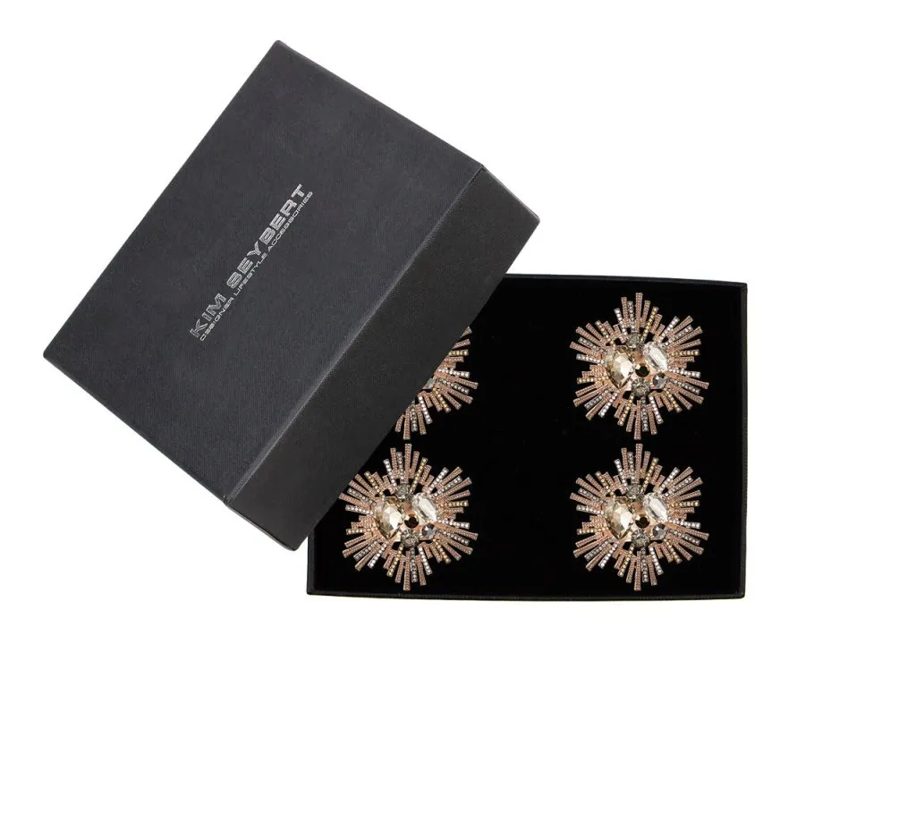 Bijoux Napkin Ring in Champagne & Crystal, Set of 4 in a Gift Box