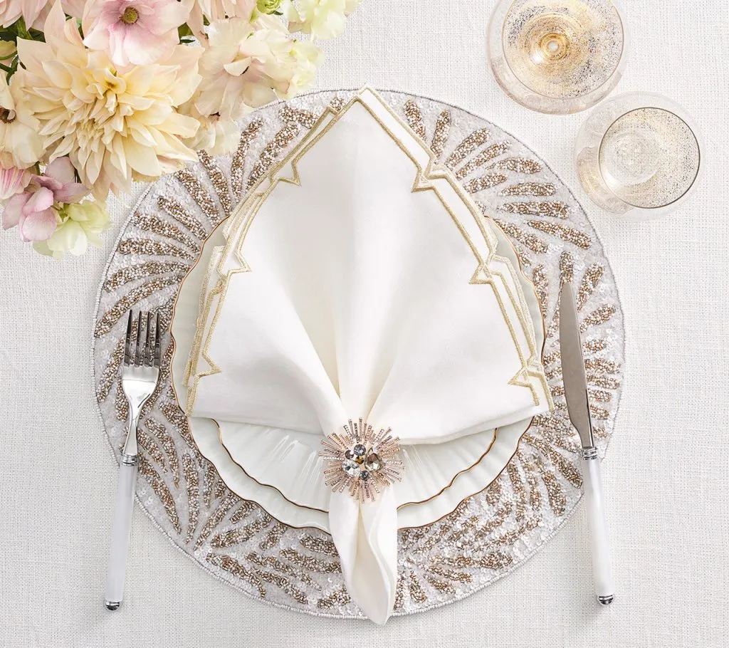Bijoux Napkin Ring in Champagne & Crystal, Set of 4 in a Gift Box