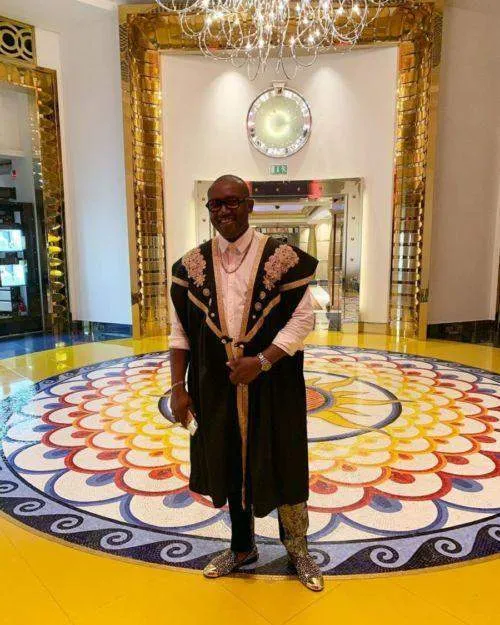 Black Agbada with Intricate Gold Embroidery