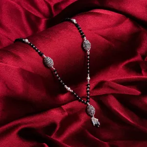 Black Beads Mangal Sutra with 3 Dangling Beaded Silver Pendants for Women