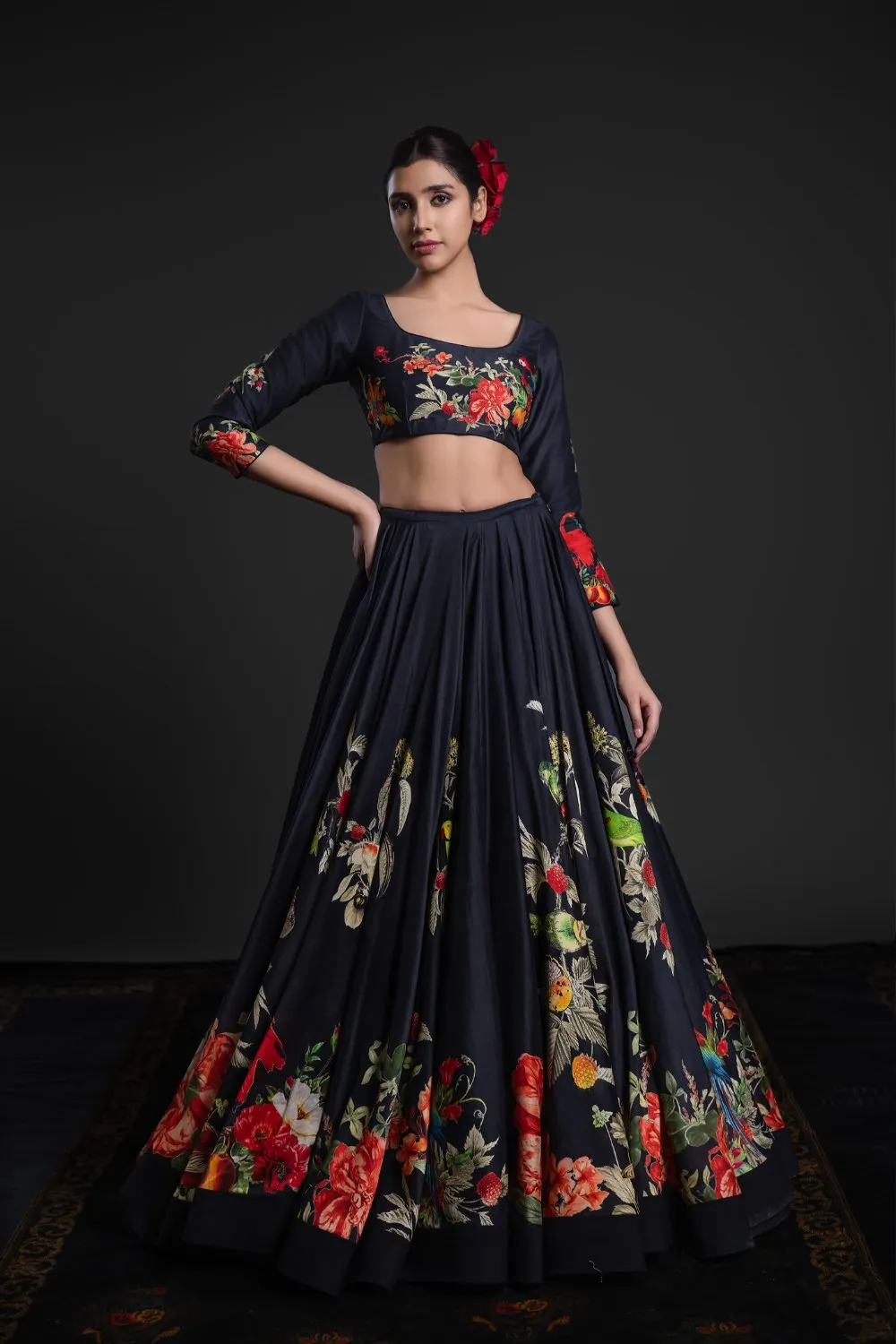 Black Chanderi Lehenga Set with Intricate Embroidery