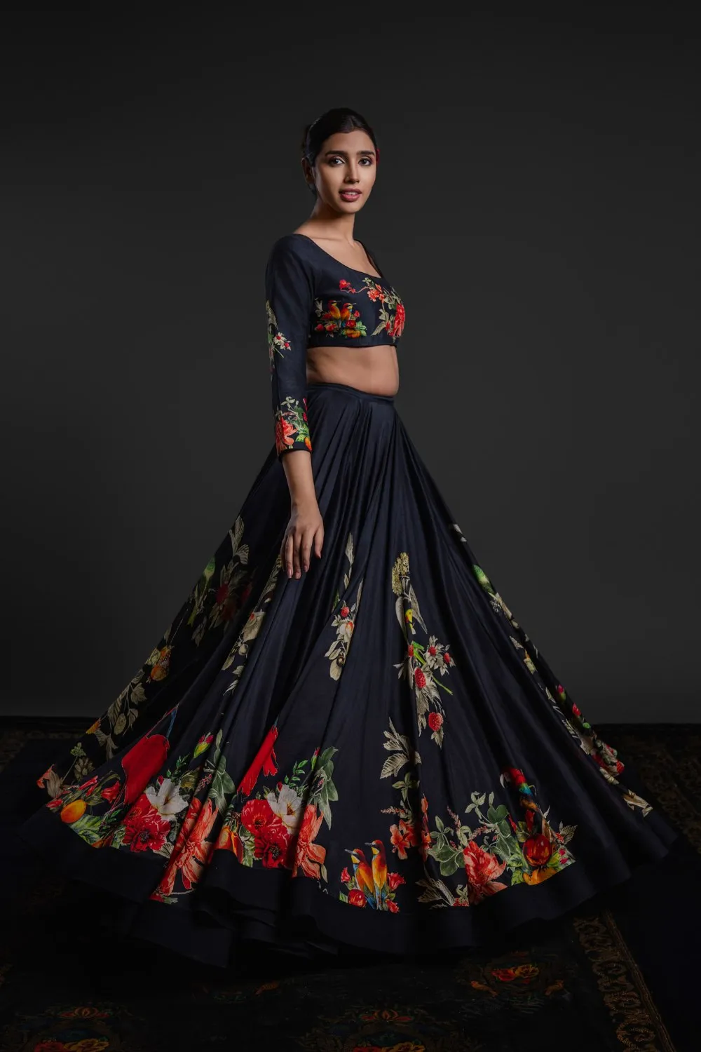 Black Chanderi Lehenga Set with Intricate Embroidery