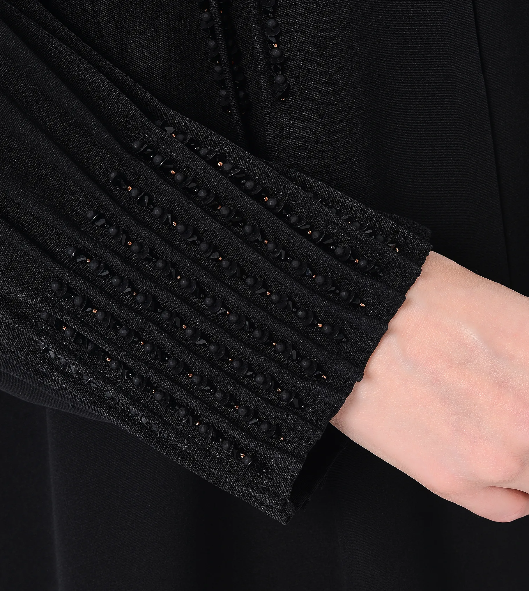 Black Emarati Crepe Abaya with Intricate Beadwork
