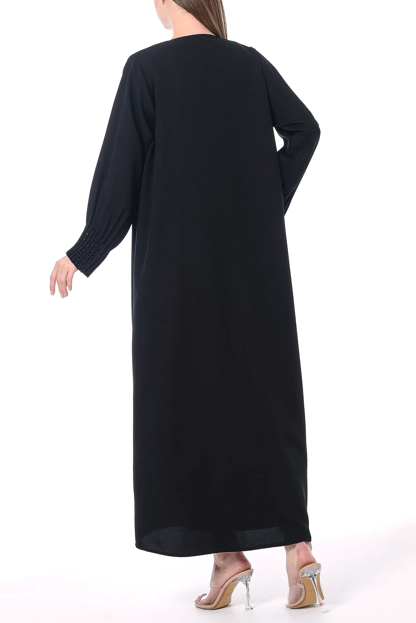 Black Emarati Crepe Abaya with Intricate Beadwork