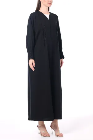 Black Emarati Crepe Abaya with Intricate Beadwork