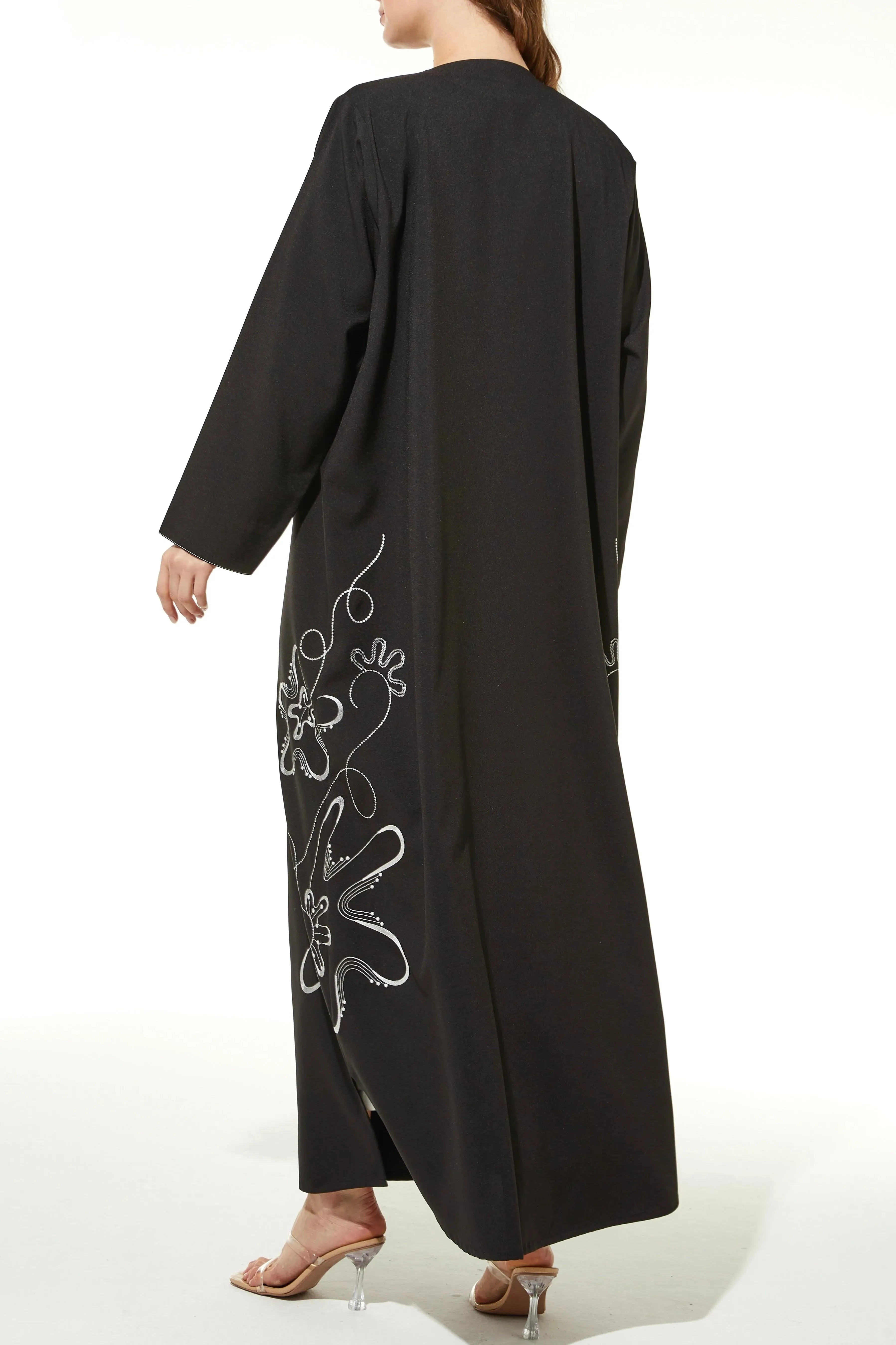 Black Kadi Crepe Abaya with Side Intricate Embroidery