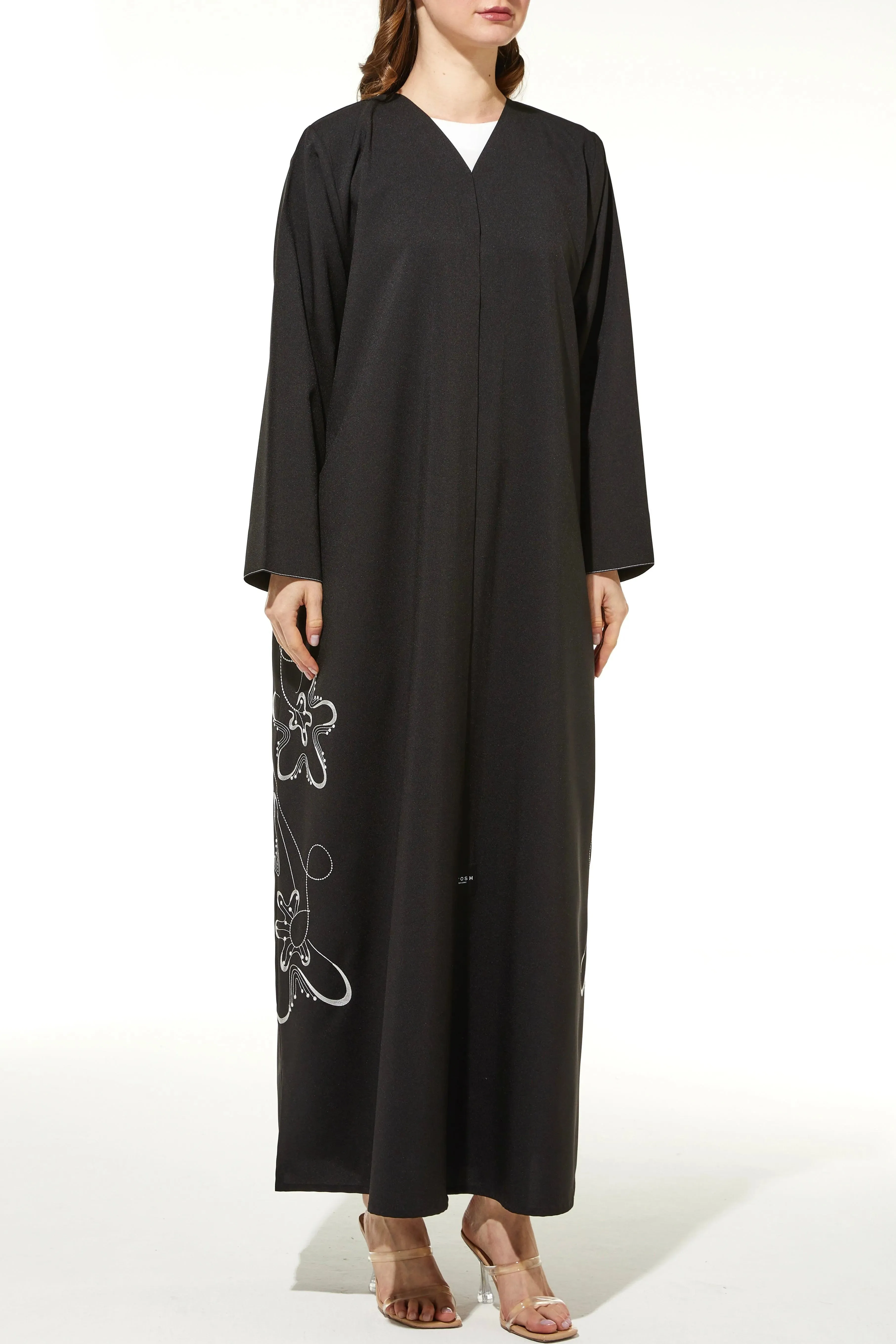 Black Kadi Crepe Abaya with Side Intricate Embroidery