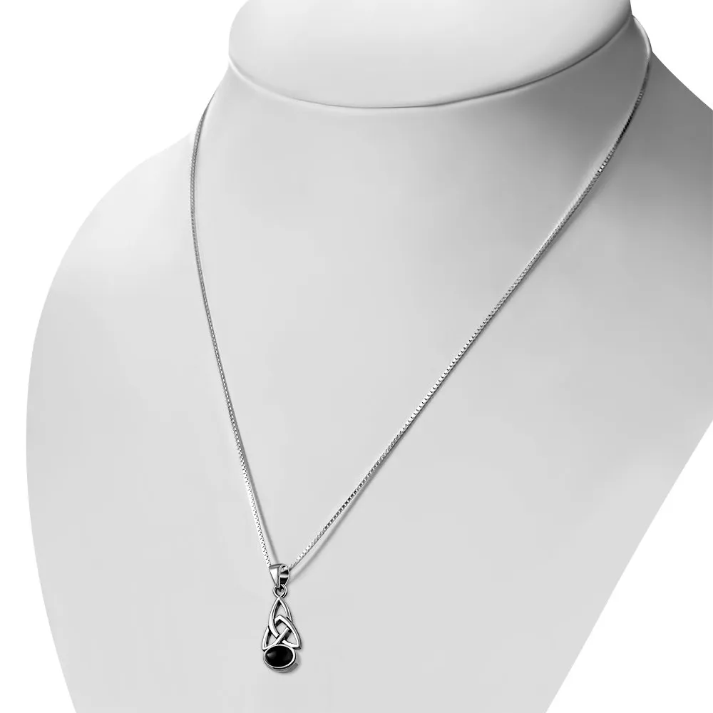 Black Onyx Celtic Trinity Knot Silver Pendant
