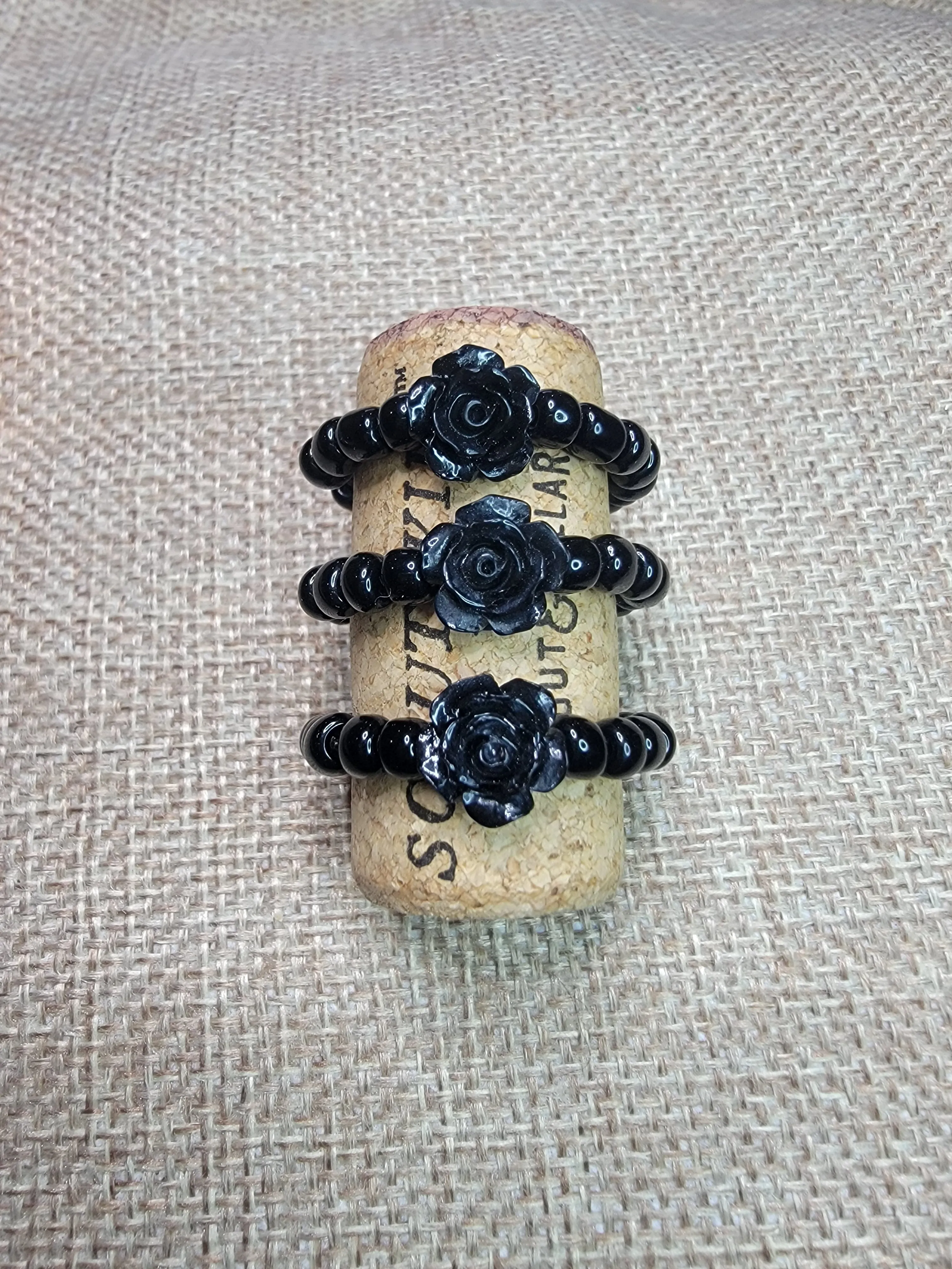 Black Rose Bead Rings