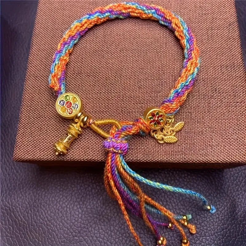Bohemian Multicolor Handwoven Cotton Bracelet with Tassels