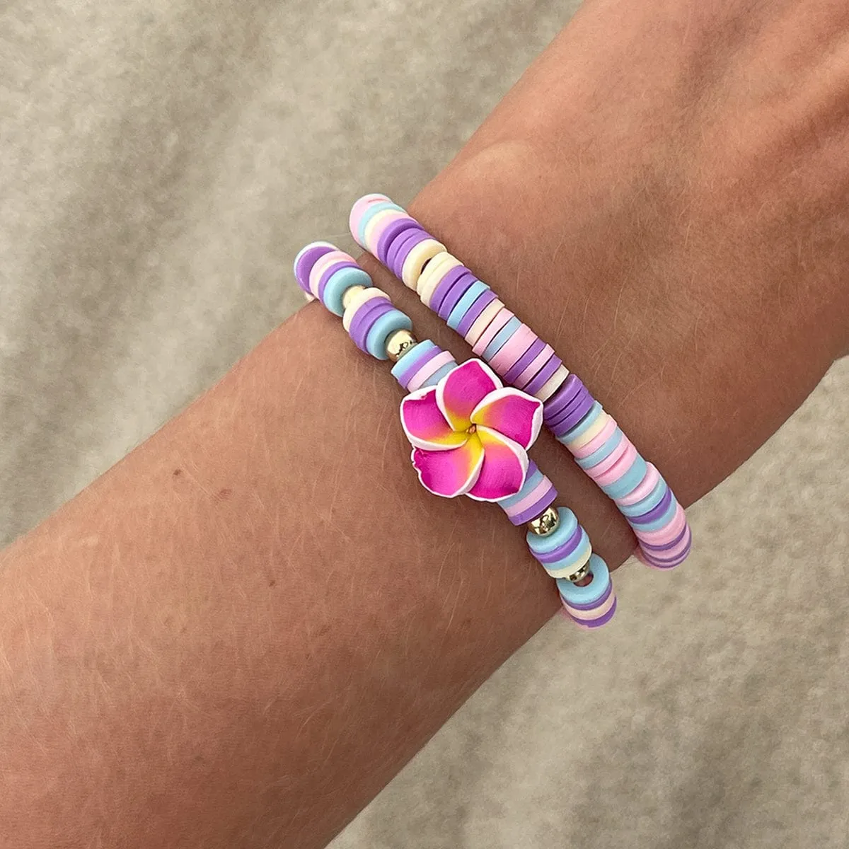 Boho 2pcs Flower Polymer Clay Beaded Friendship Bracelet Set
