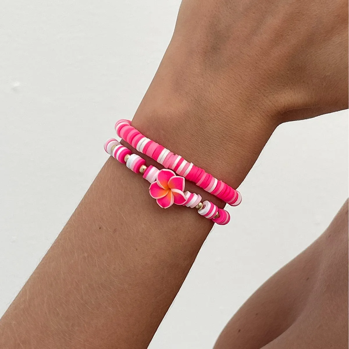 Boho 2pcs Flower Polymer Clay Beaded Friendship Bracelet Set