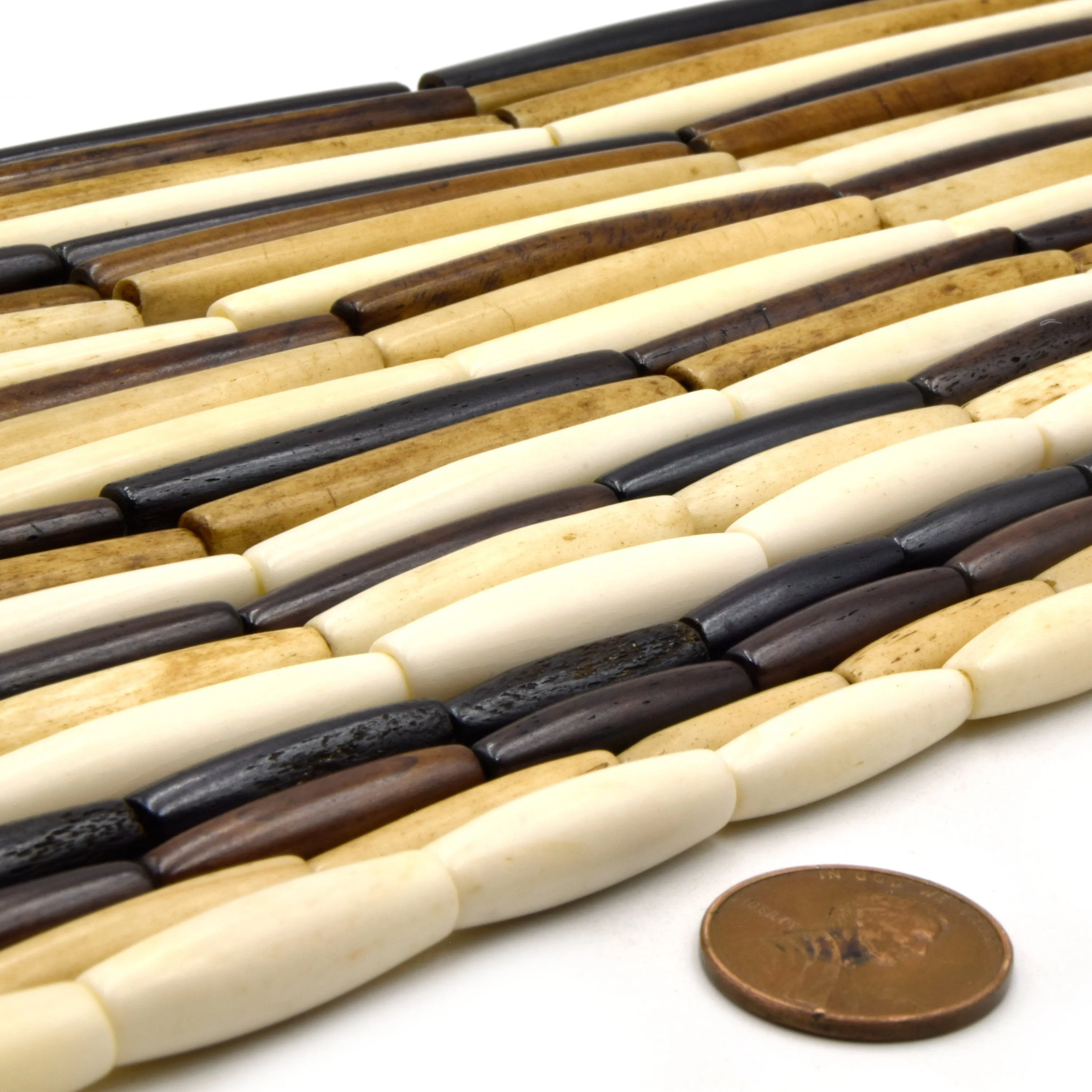 Bone Beads - Ox Bone Tube Hair Pipe Beads in Sizes 1 inch to 4 inches, Available in White, Brown, and Black.