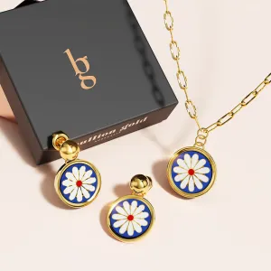 Boxed Bullion Blue Blossom Necklace and Earring Set in Gold