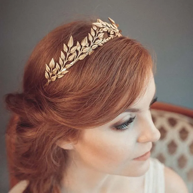 Bridal Golden Leaf Headband Alloy Crown