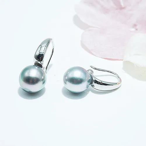 Chic 9mm Tahitian Silver Grey Pearl Hook Earrings