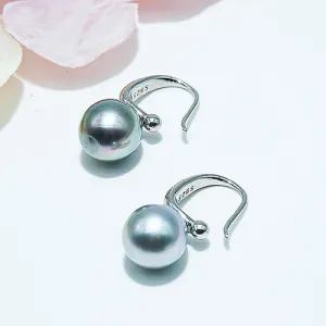 Chic 9mm Tahitian Silver Grey Pearl Hook Earrings