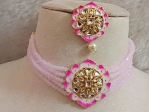 Chokar necklace with mangtika (baby pink)
