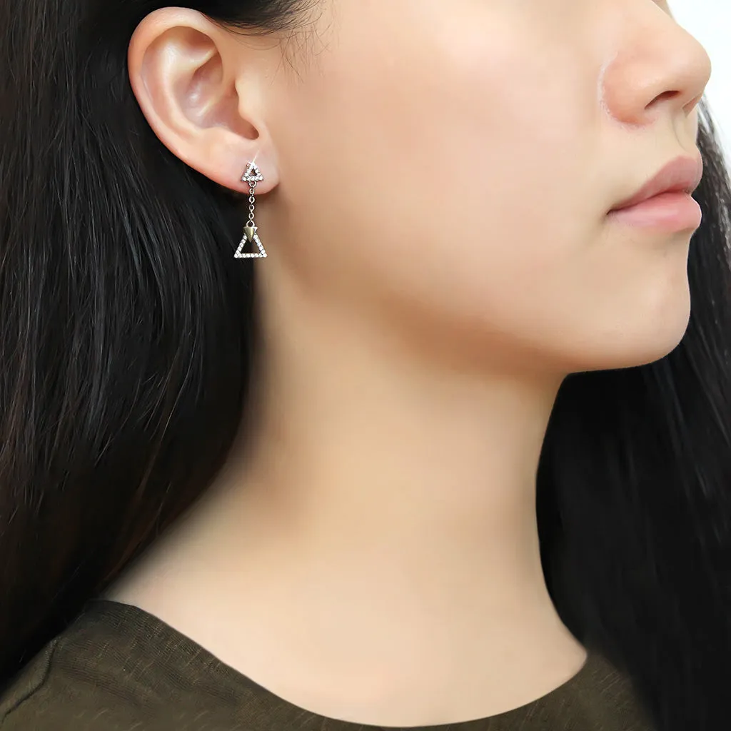 CJ068 Wholesale Women's Stainless Steel AAA Grade CZ Clear Triangle Drop Earrings