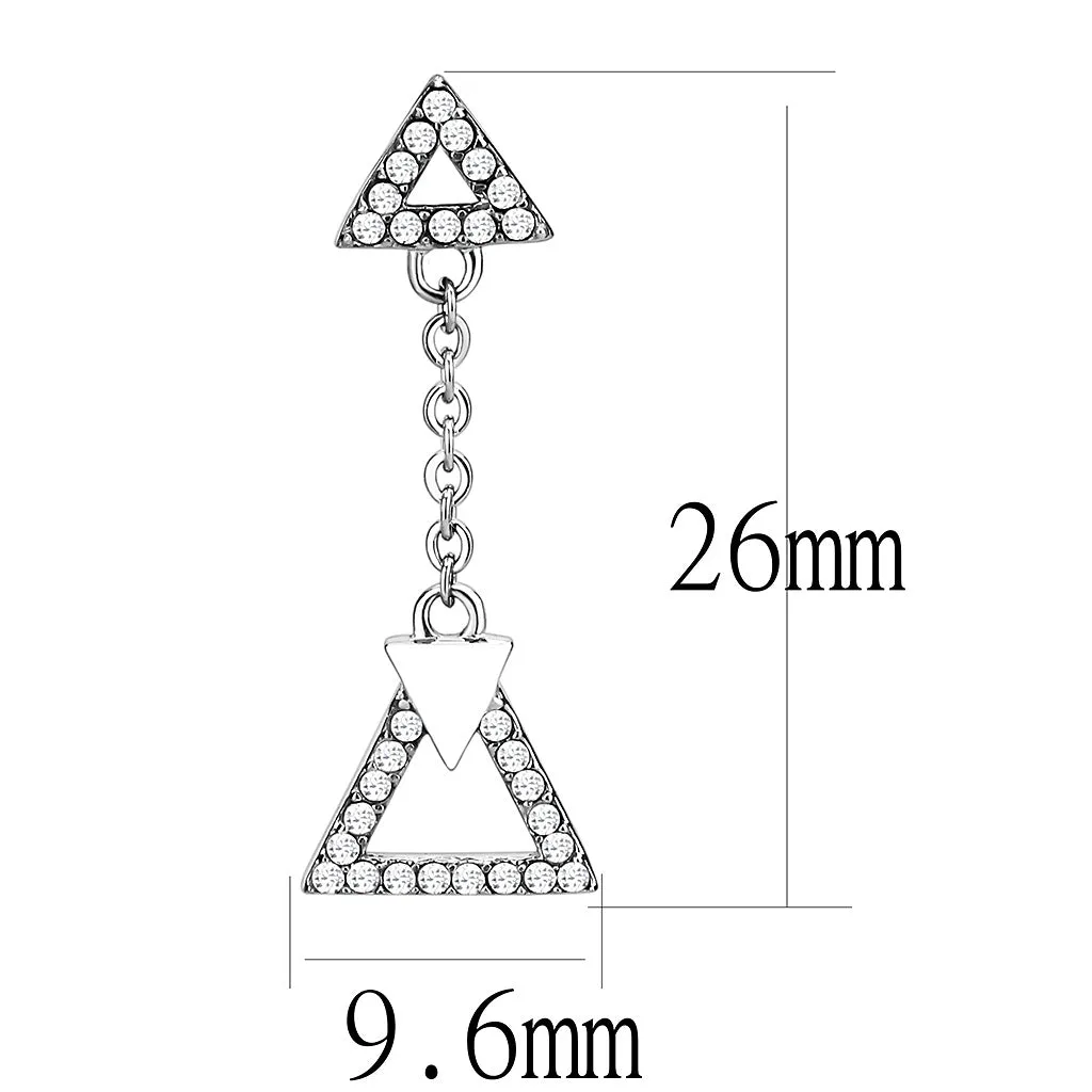 CJ068 Wholesale Women's Stainless Steel AAA Grade CZ Clear Triangle Drop Earrings