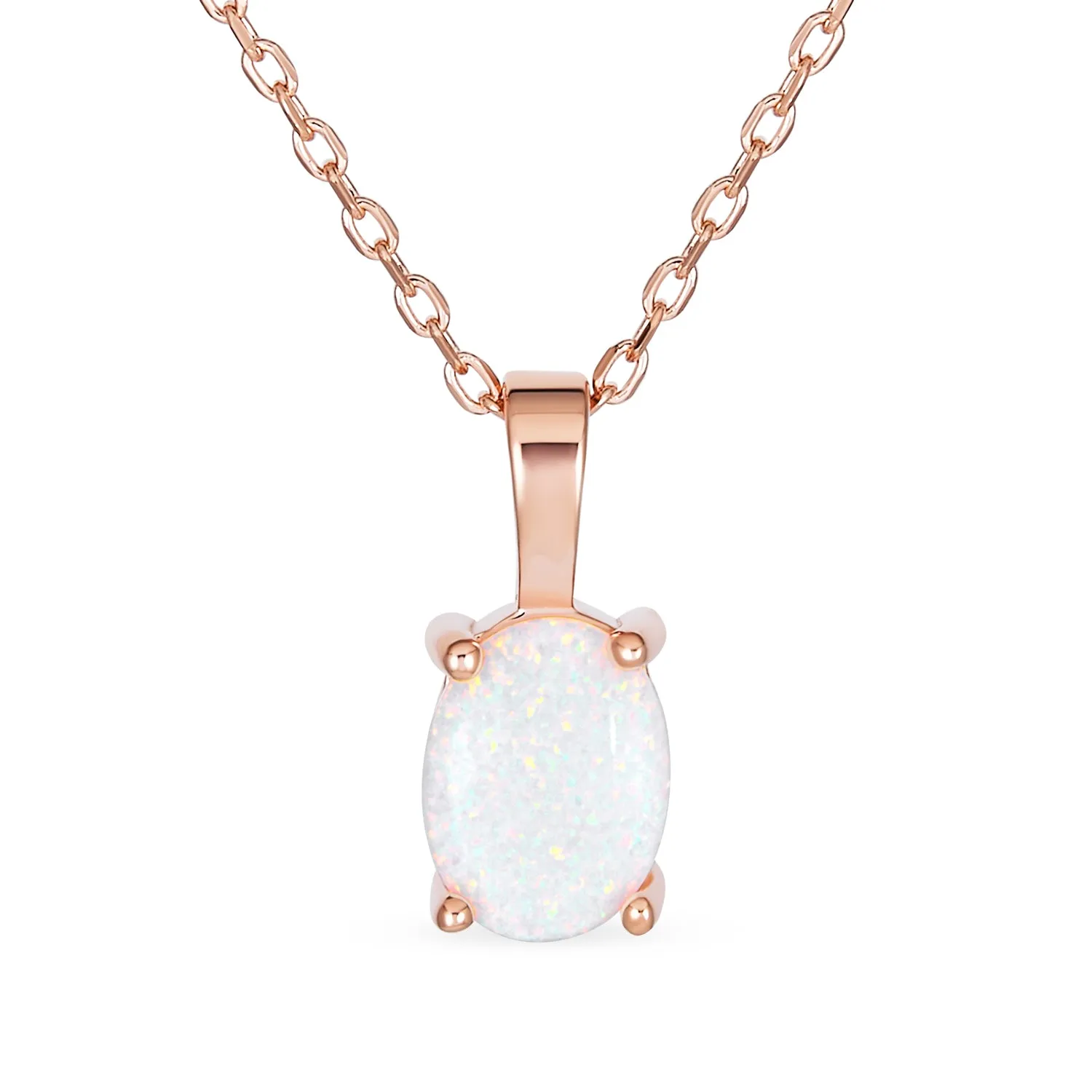 Classic Gemstone Oval Orange Opal Pendant Necklace in Rose Gold Sterling Silver
