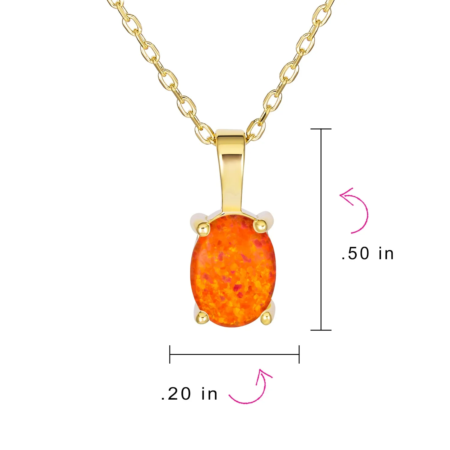Classic Gemstone Oval Orange Opal Pendant Necklace in Rose Gold Sterling Silver