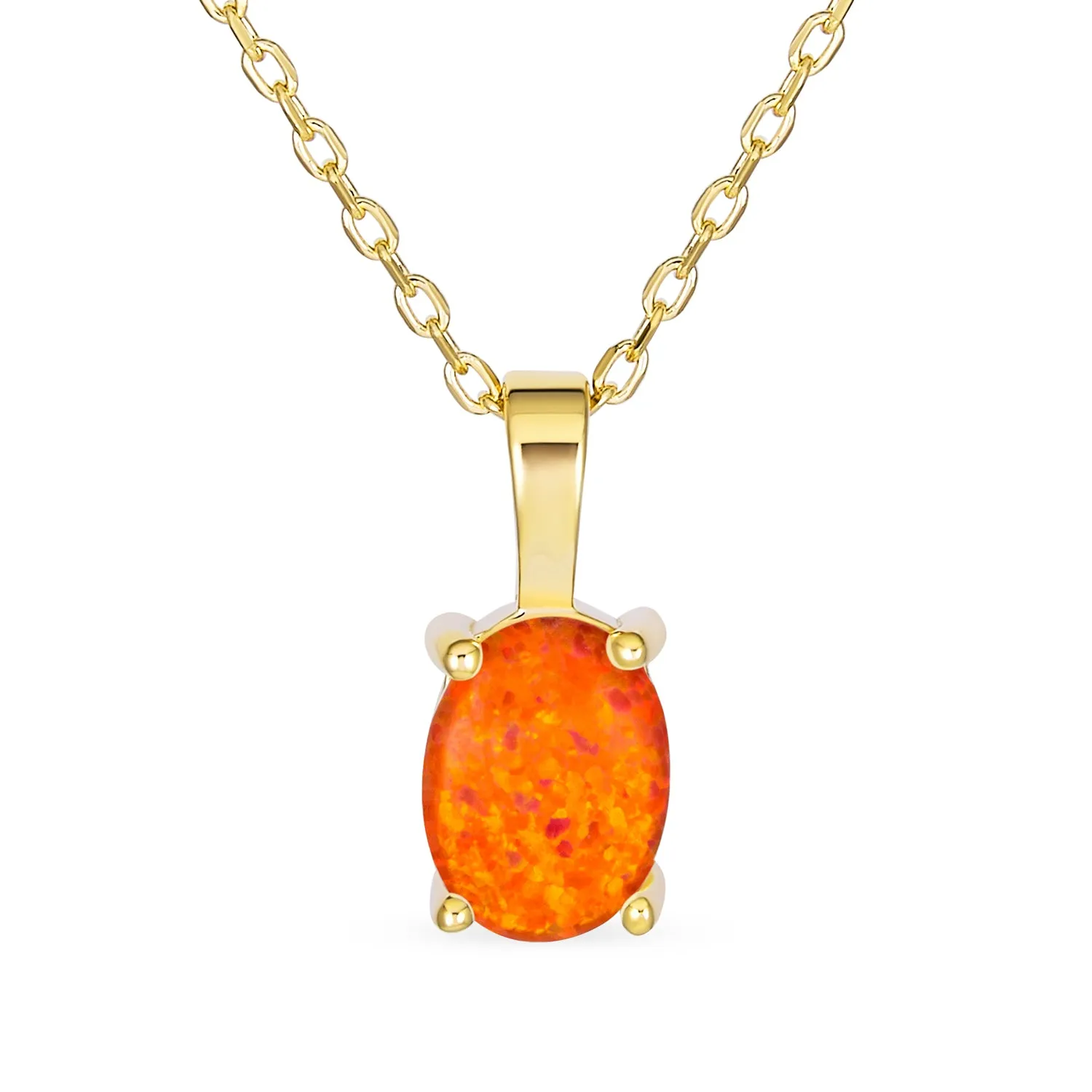 Classic Gemstone Oval Orange Opal Pendant Necklace in Rose Gold Sterling Silver